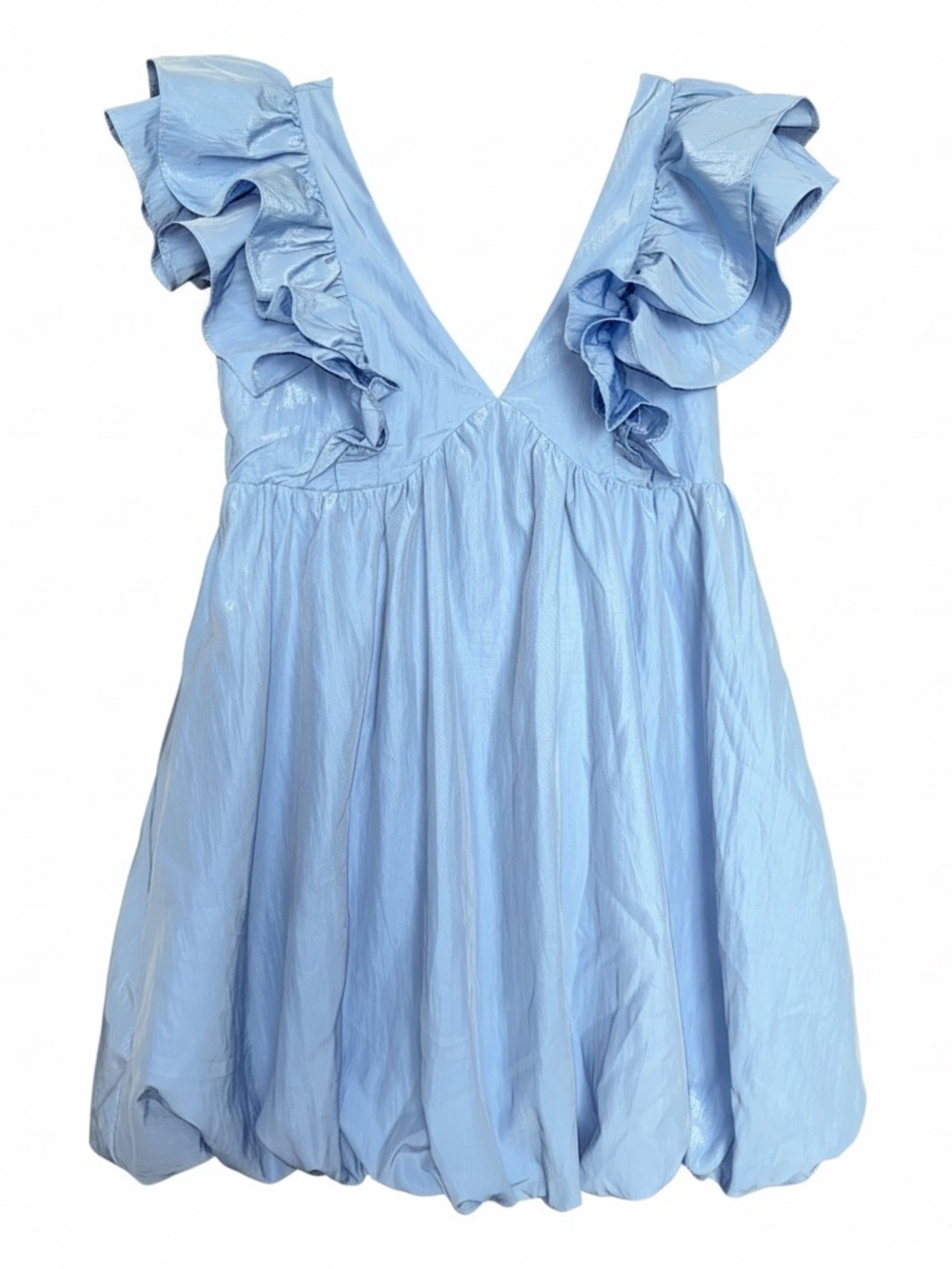 Glam Powder Blue Ruffle V-Neck Mini Dress - Picture 3 of 3